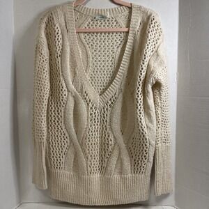 Urban Outfitters Kimchi Blue Cable Knit V Neck Sweater in Beige Women's Sz Small